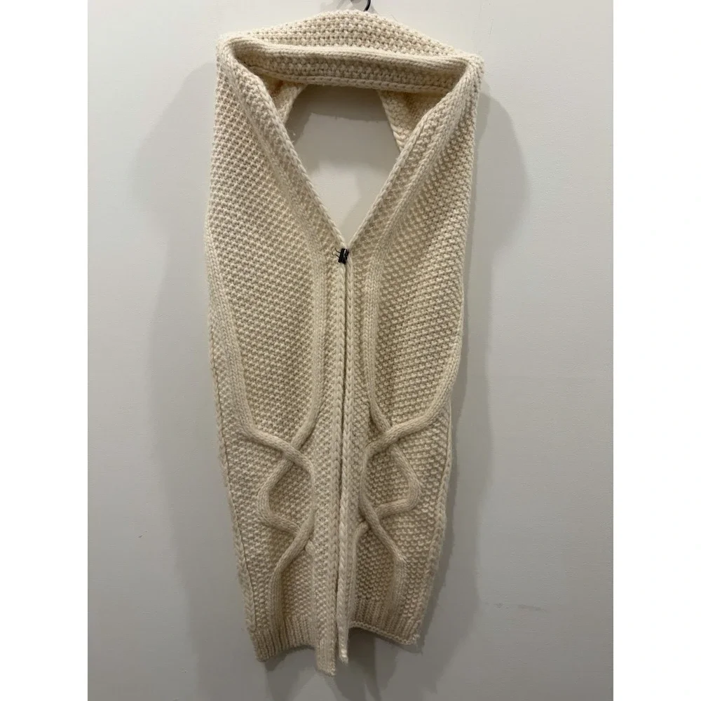 J.Crew Cable Knit Wool Acrylic Alpaca Warm Winter Wear Ivory Scarf 72x8in Women